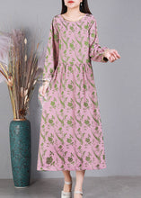 Load image into Gallery viewer, Pink O-Neck Cinched Silk Dress Long Sleeve