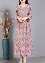 Load image into Gallery viewer, Pink O-Neck Cinched Silk Dress Long Sleeve