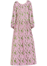 Load image into Gallery viewer, Pink O-Neck Cinched Silk Dress Long Sleeve