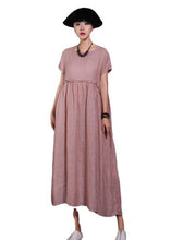 Load image into Gallery viewer, Pink O-Neck Pockets Cotton Dress Short Sleeve