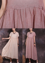 Load image into Gallery viewer, Pink O-Neck Pockets Cotton Dress Short Sleeve