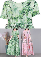 Load image into Gallery viewer, Pink O-Neck Print Drawstring Linen Dresses Short Sleeve