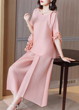 Load image into Gallery viewer, Pink O-Neck Top And Wide Leg Pants Two Piece Set Fall