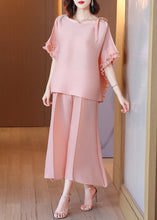 Load image into Gallery viewer, Pink O-Neck Top And Wide Leg Pants Two Piece Set Fall