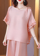 Load image into Gallery viewer, Pink O-Neck Top And Wide Leg Pants Two Piece Set Fall