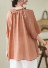 Load image into Gallery viewer, Pink Orange Linen Shirt Top Ruffled Lace Up Summer