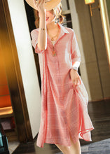 Load image into Gallery viewer, Pink Patchwork Cotton Shirt Dresses Two Piece Set Wrinkled Summer