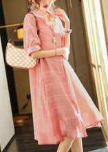 Load image into Gallery viewer, Pink Patchwork Cotton Shirt Dresses Two Piece Set Wrinkled Summer