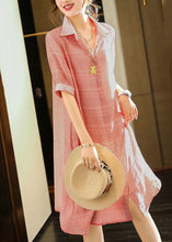 Load image into Gallery viewer, Pink Patchwork Cotton Shirt Dresses Two Piece Set Wrinkled Summer