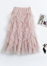 Load image into Gallery viewer, Pink Patchwork Tulle Skirts Wrinkled Asymmetrical Spring