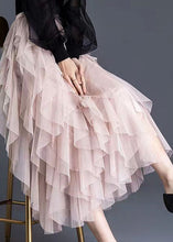 Load image into Gallery viewer, Pink Patchwork Tulle Skirts Wrinkled Asymmetrical Spring