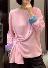 Load image into Gallery viewer, Pink Patchwork Velour Top asymmetrical design long sleeve