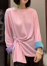 Load image into Gallery viewer, Pink Patchwork Velour Top asymmetrical design long sleeve