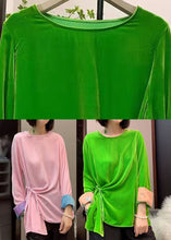 Load image into Gallery viewer, Pink Patchwork Velour Top asymmetrical design long sleeve