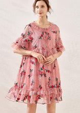 Load image into Gallery viewer, Pink Ruffles Lace Holiday Dresses Lace Up Embroideried Short Sleeve