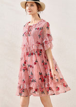 Load image into Gallery viewer, Pink Ruffles Lace Holiday Dresses Lace Up Embroideried Short Sleeve