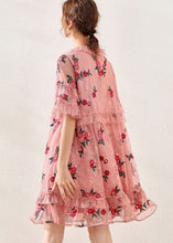 Load image into Gallery viewer, Pink Ruffles Lace Holiday Dresses Lace Up Embroideried Short Sleeve