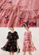 Load image into Gallery viewer, Pink Ruffles Lace Holiday Dresses Lace Up Embroideried Short Sleeve