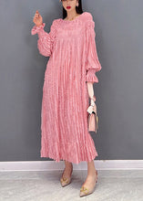 Load image into Gallery viewer, Pink Sexy Long Dresses Slash neck wrinkled Long Sleeve