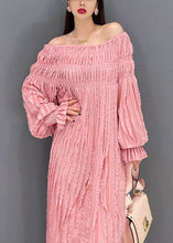 Load image into Gallery viewer, Pink Sexy Long Dresses Slash neck wrinkled Long Sleeve