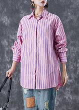 Load image into Gallery viewer, Pink Striped Cotton Shirt Top Oversized Peter Pan Collar Summer