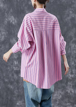 Load image into Gallery viewer, Pink Striped Cotton Shirt Top Oversized Peter Pan Collar Summer