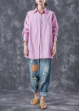 Load image into Gallery viewer, Pink Striped Cotton Shirt Top Oversized Peter Pan Collar Summer