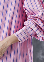 Load image into Gallery viewer, Pink Striped Cotton Shirt Top Oversized Peter Pan Collar Summer