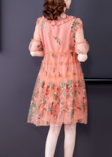 Load image into Gallery viewer, Pink Tulle Mid Dresses Ruffled Embroideried Short Sleeve