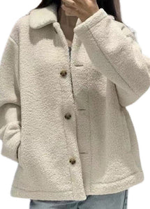 Plus Size Apricot Button Pockets Patchwork Teddy Faux Fur Coats Long Sleeve