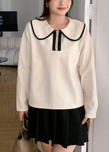 Load image into Gallery viewer, Plus Size Apricot Peter Pan Collar Patchwork Cotton Tops Fall