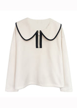 Load image into Gallery viewer, Plus Size Apricot Peter Pan Collar Patchwork Cotton Tops Fall