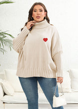 Load image into Gallery viewer, Plus Size Apricot Turtleneck Love Print Thick Knit Sweaters Long Sleeve