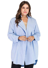 Load image into Gallery viewer, Plus Size Baby Blue Peter Pan Collar Patchwork Cardigans Fall