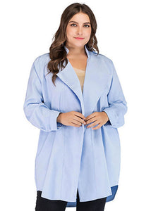 Plus Size Baby Blue Peter Pan Collar Patchwork Cardigans Fall