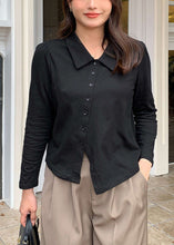 Load image into Gallery viewer, Plus Size Black Asymmetrical Peter Pan Collar Cotton Shirt Fall