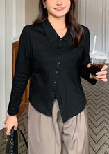 Load image into Gallery viewer, Plus Size Black Asymmetrical Peter Pan Collar Cotton Shirt Fall