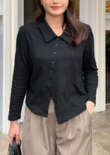 Load image into Gallery viewer, Plus Size Black Asymmetrical Peter Pan Collar Cotton Shirt Fall