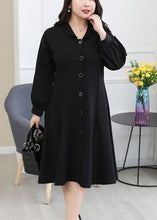 Load image into Gallery viewer, Plus Size Black Button Pockets Patchwork Cotton Shirts Dresses Long Sleeve