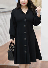 Load image into Gallery viewer, Plus Size Black Button Pockets Patchwork Cotton Shirts Dresses Long Sleeve