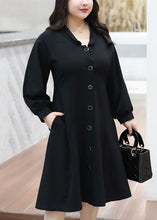 Load image into Gallery viewer, Plus Size Black Button Pockets Patchwork Cotton Shirts Dresses Long Sleeve