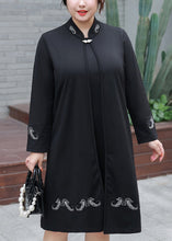 Load image into Gallery viewer, Plus Size Black Embroideried False Two Pieces Cotton Mid Dresses Fall