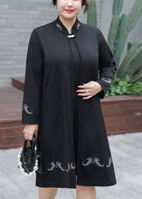 Load image into Gallery viewer, Plus Size Black Embroideried False Two Pieces Cotton Mid Dresses Fall