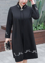 Load image into Gallery viewer, Plus Size Black Embroideried False Two Pieces Cotton Mid Dresses Fall