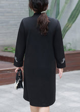 Load image into Gallery viewer, Plus Size Black Embroideried False Two Pieces Cotton Mid Dresses Fall