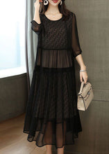 Load image into Gallery viewer, Plus Size Black Embroideried Patchwork Chiffon Party Dress Summer