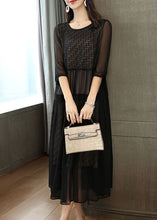 Load image into Gallery viewer, Plus Size Black Embroideried Patchwork Chiffon Party Dress Summer