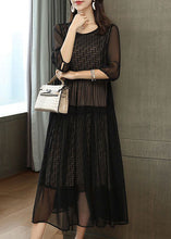 Load image into Gallery viewer, Plus Size Black Embroideried Patchwork Chiffon Party Dress Summer