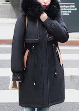 Load image into Gallery viewer, Plus Size Black Fur Collar Cinched Fine Cotton Filled Winter Coats