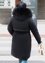 Load image into Gallery viewer, Plus Size Black Fur Collar Cinched Fine Cotton Filled Winter Coats